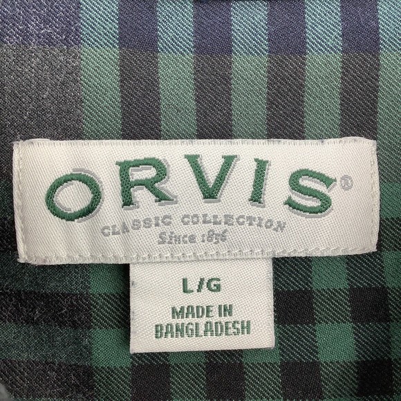 Orvis Mens Long Sleeve Button Up Shirt Blue Green Plaid Size Large - Picture 4 of 6